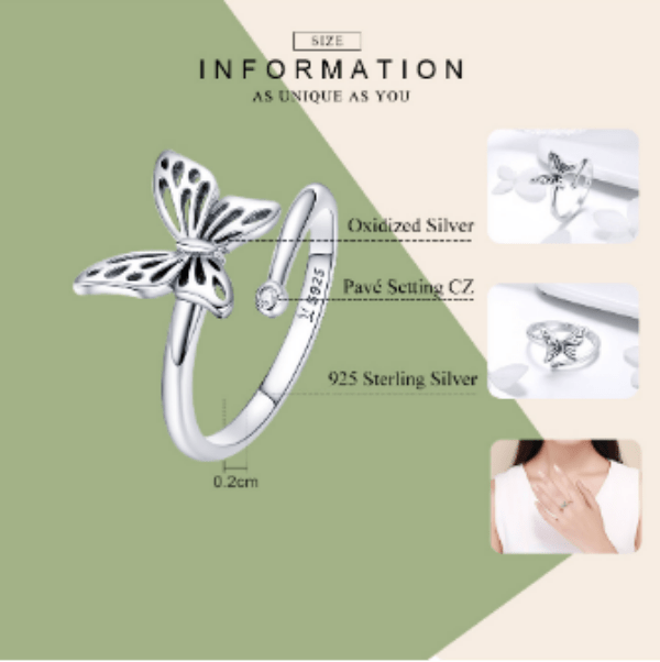 Silver Vintage Butterfly Ring