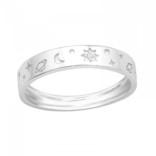 Silver Star and Moon Ring