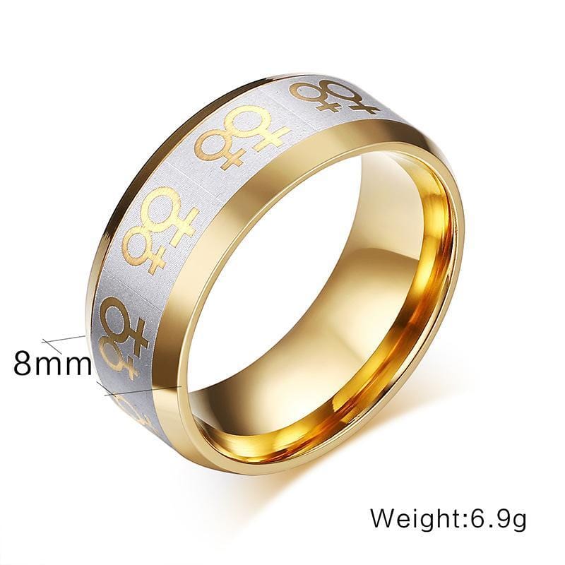 Steel Lesbian LGBT Pride Double Female Ring