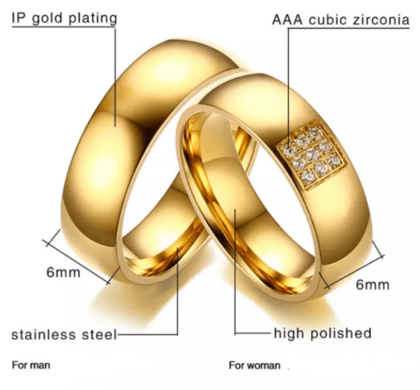 Steel Gold Wedding Engagement Ring for Couple