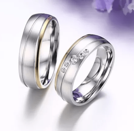 Steel Gold Wedding Engagement Ring for Couple