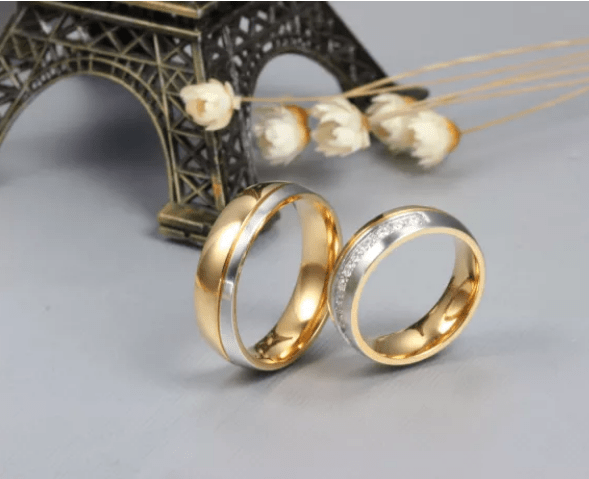 Steel Gold Antique Wedding Engagement Ring for Couple