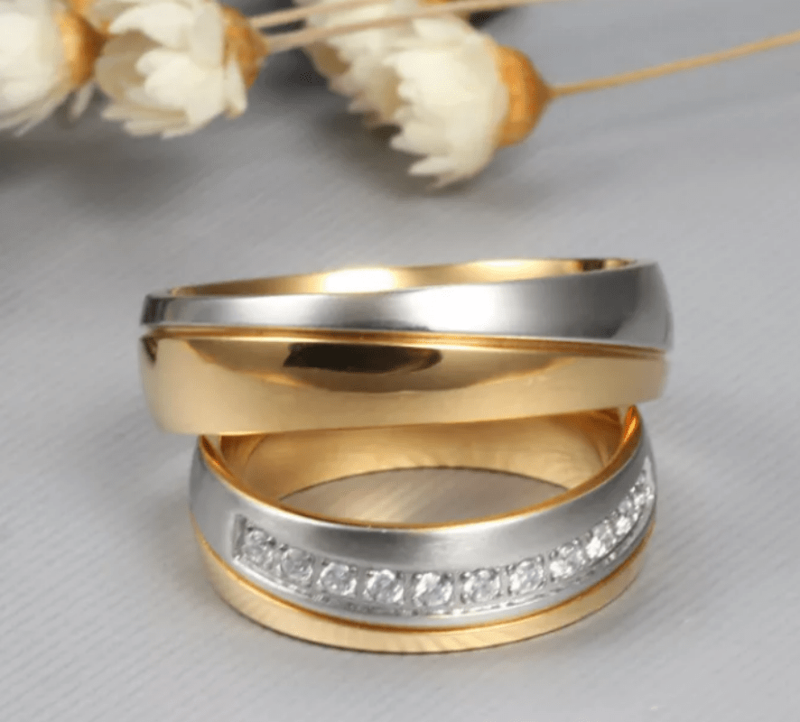 Steel Gold Antique Wedding Engagement Ring for Couple