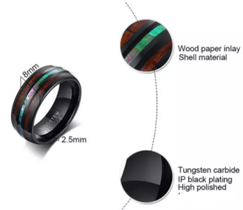 Wood & Shell Tungsten Ring