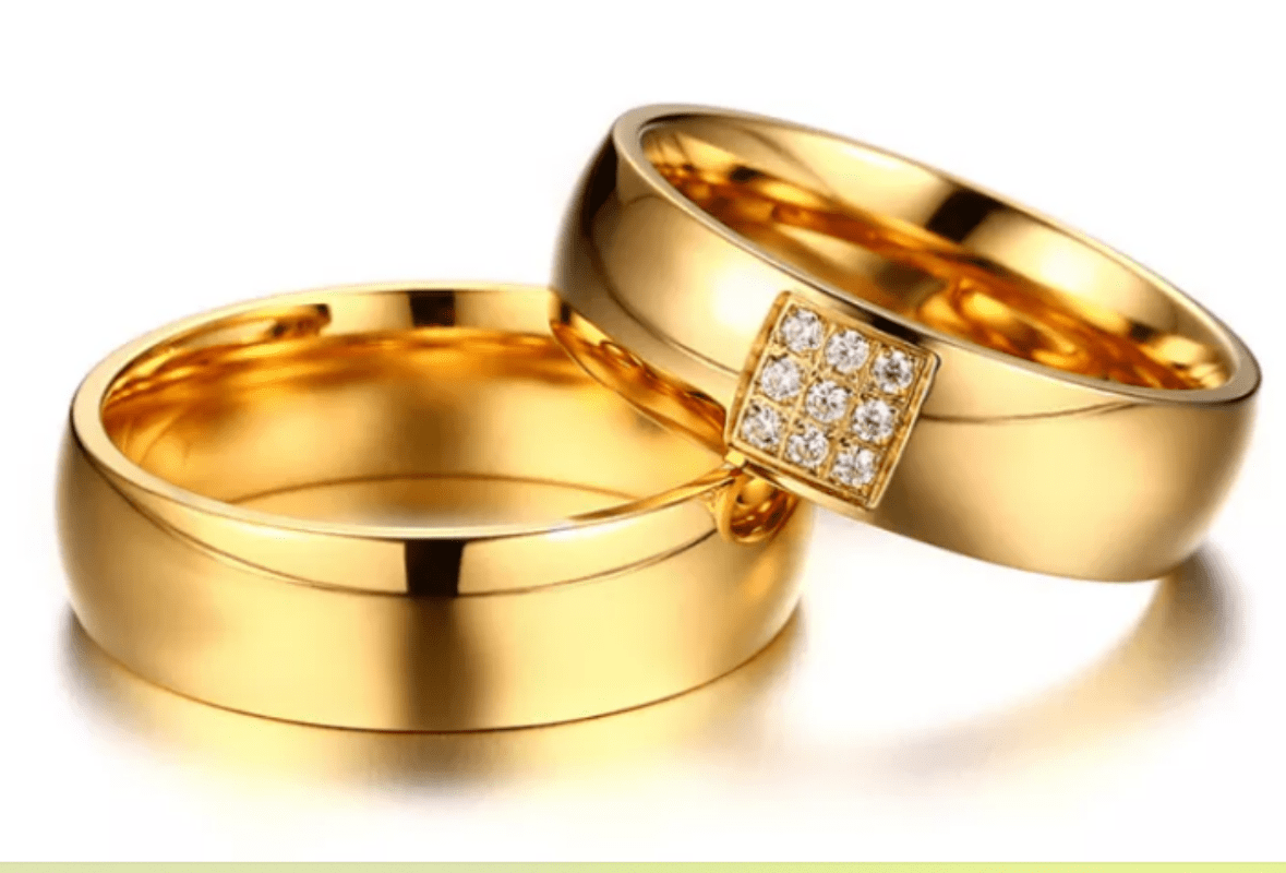 Steel Gold Wedding Engagement Ring for Couple