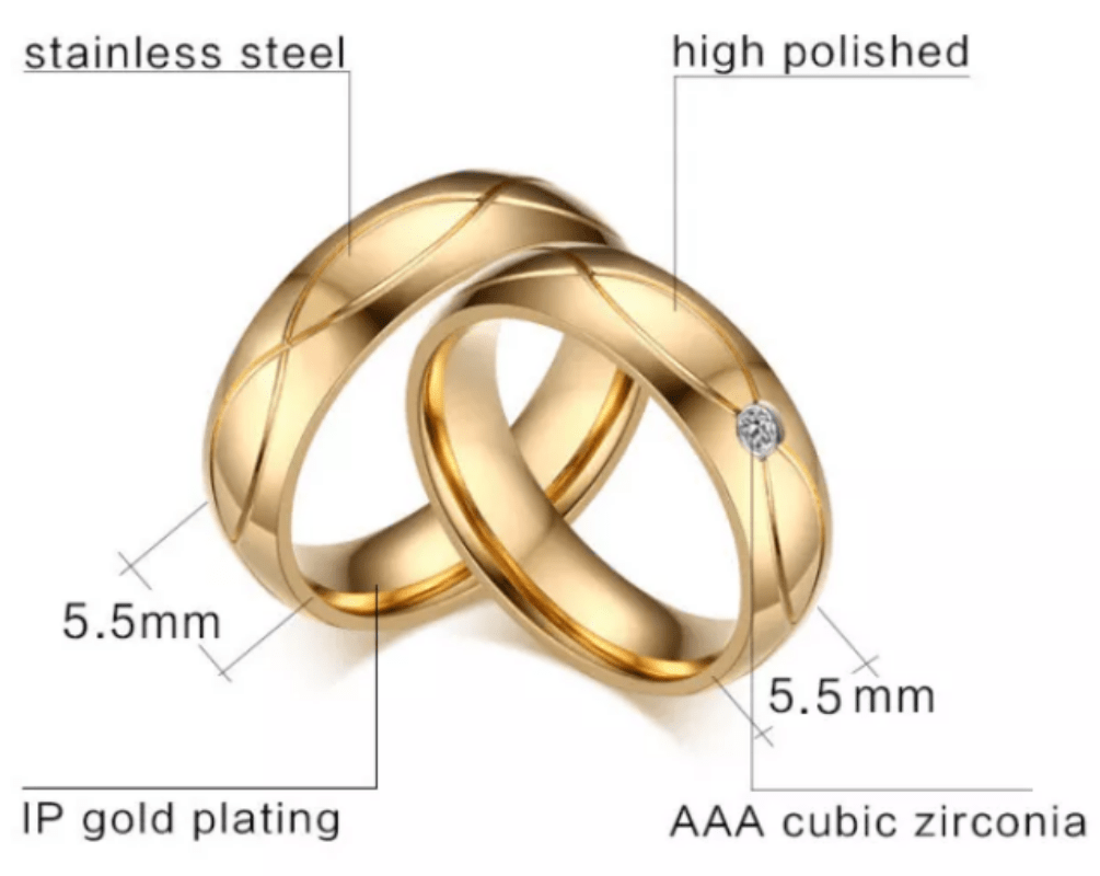 Steel Gold Infinity Wedding Engagement Ring for Couple