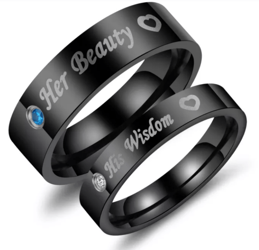 Steel Black Love Wedding Engagement Ring for Couple