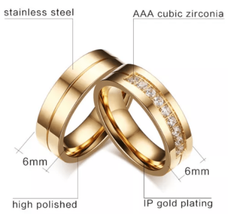 Steel Gold Wedding Engagement Ring for Couple