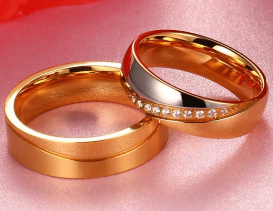 Steel Gold Wedding Engagement Ring for Couple