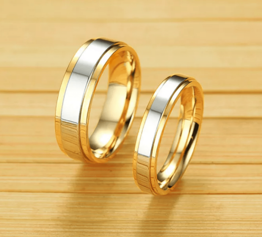 Steel Gold Matching Wedding Engagement Ring for Couple