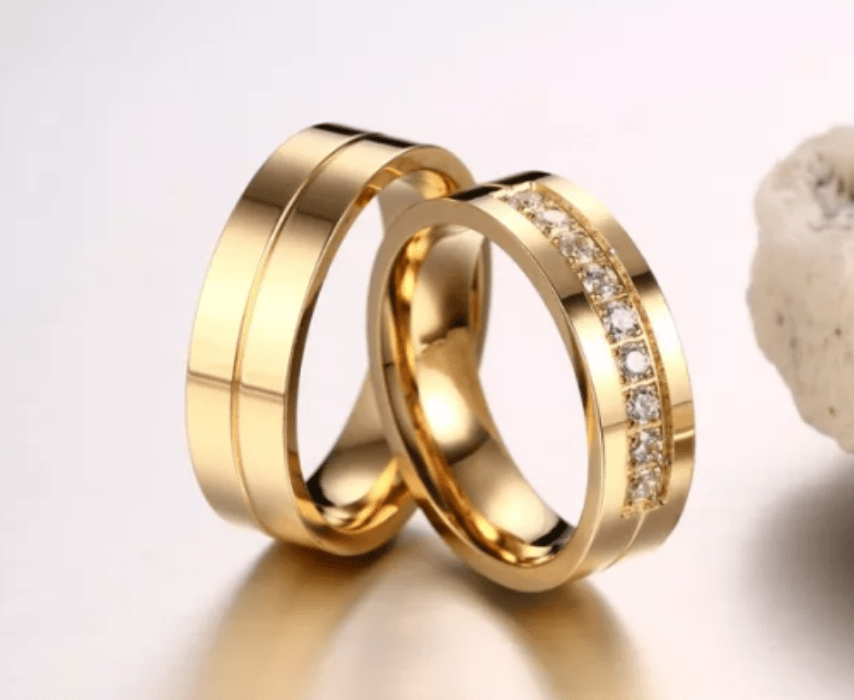 Steel Gold Wedding Engagement Ring for Couple