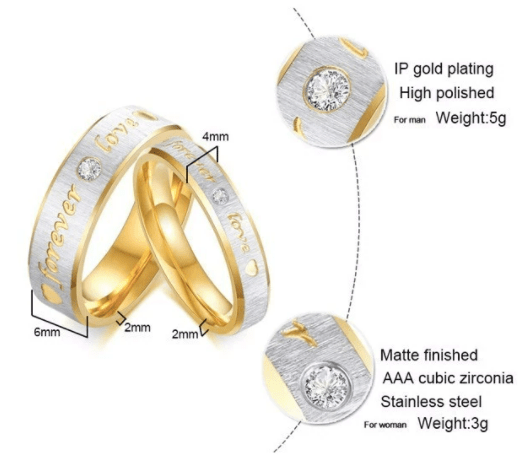 Steel Gold Forever Love Wedding Engagement Ring for Couple