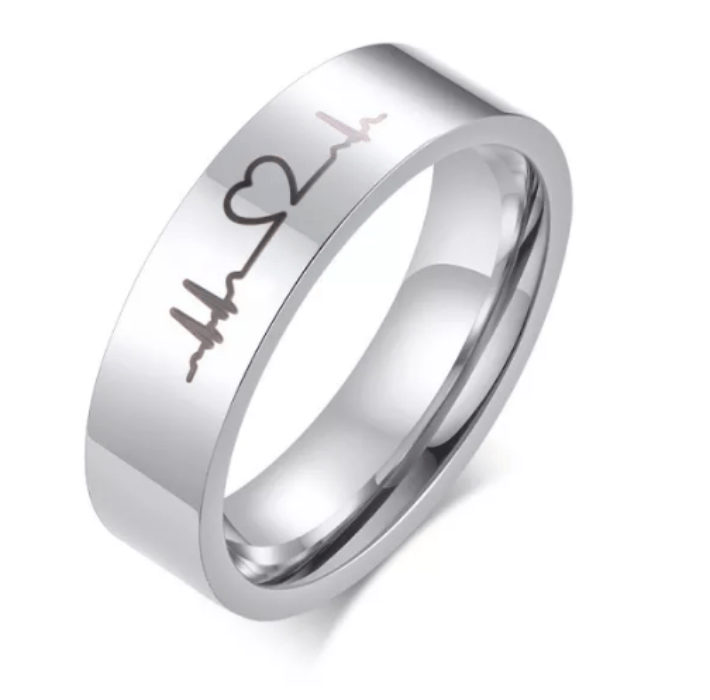 Steel Heartbeat Wedding Engagement Ring for Couple