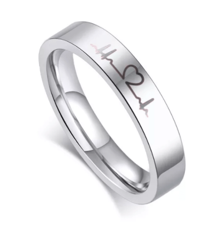 Steel Heartbeat Wedding Engagement Ring for Couple