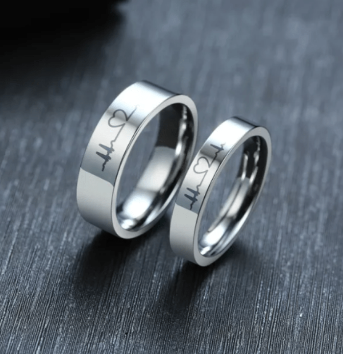 Steel Heartbeat Wedding Engagement Ring for Couple