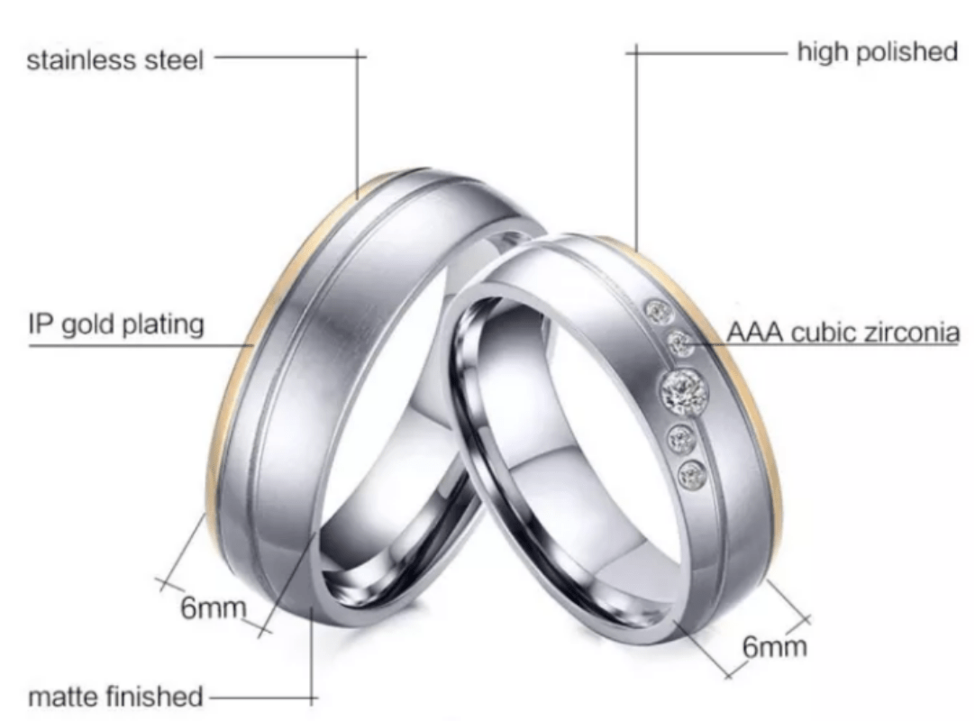 Steel Gold Wedding Engagement Ring for Couple