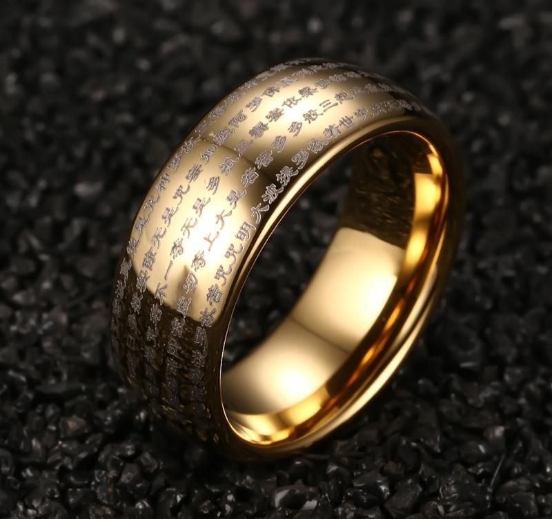 Gold Tungsten Buddhism's Scriptures Ring