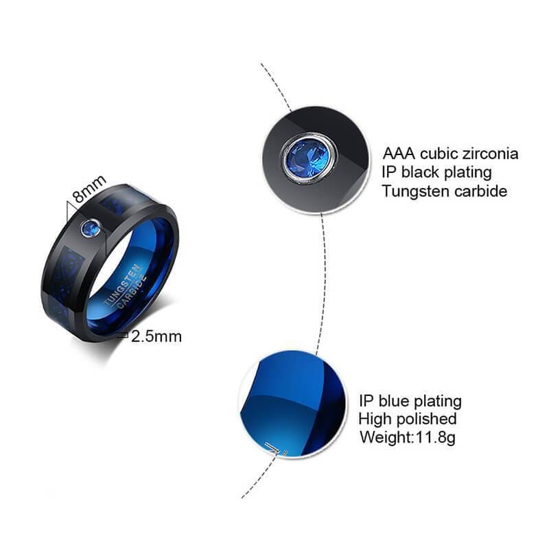 Men's Blue CZ Tungsten Wedding Ring