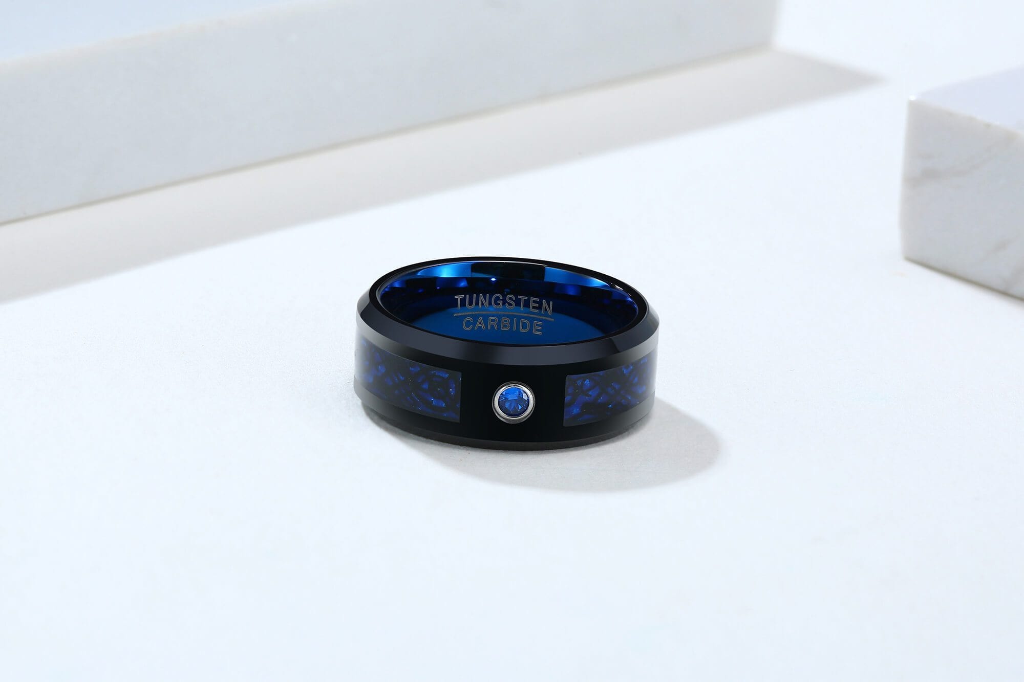 Men's Blue CZ Tungsten Wedding Ring