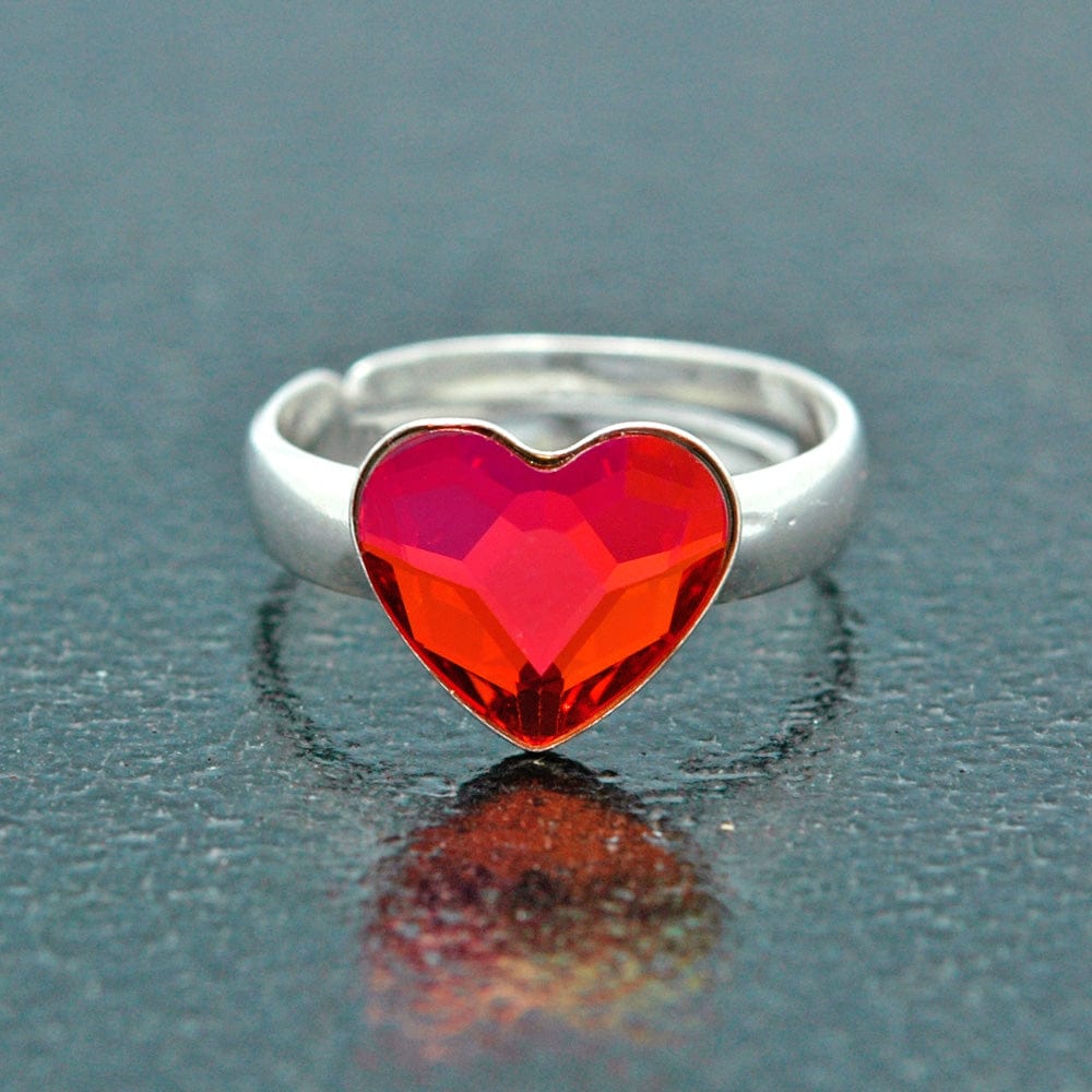 Silver Heart Light Siam  Red Ring