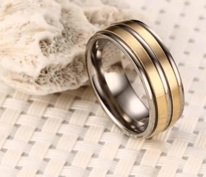 Gold And Silver Groove Titanium Rings