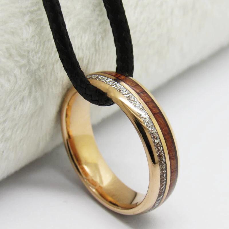 Wood Inlay Couple Wedding Engagement Ring