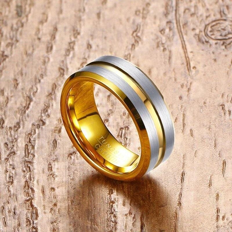 Gold Inlay Tungsten Ring